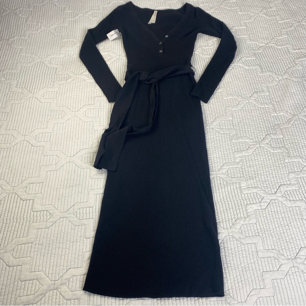Babaton Wool Henley Knit Bodycon Midi Dress Size XS Minimalist Capsule Cozy Belt